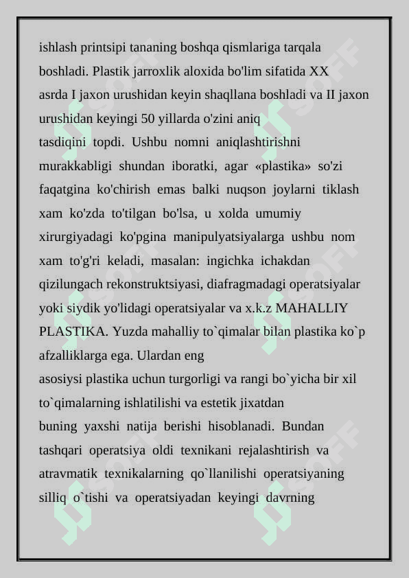 Mahalliy to`qima plastikasi tutashuvchi Limberg uchburchaklari. 2