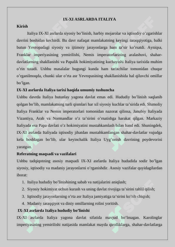 IX-XI asrda Italiya 25 2