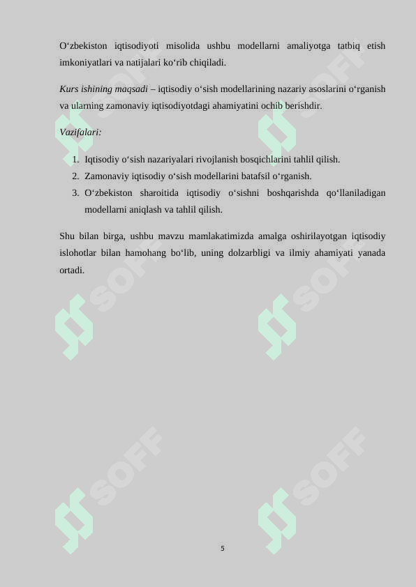 ZAMONAVIY IQTISODIY O’SISH MODELLARI 5