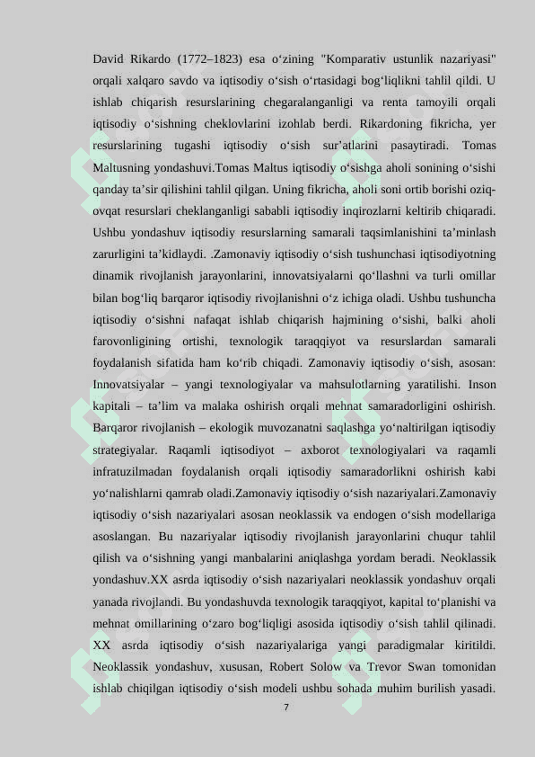 ZAMONAVIY IQTISODIY O’SISH MODELLARI 7