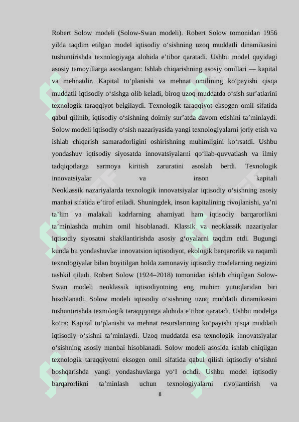 ZAMONAVIY IQTISODIY O’SISH MODELLARI 8