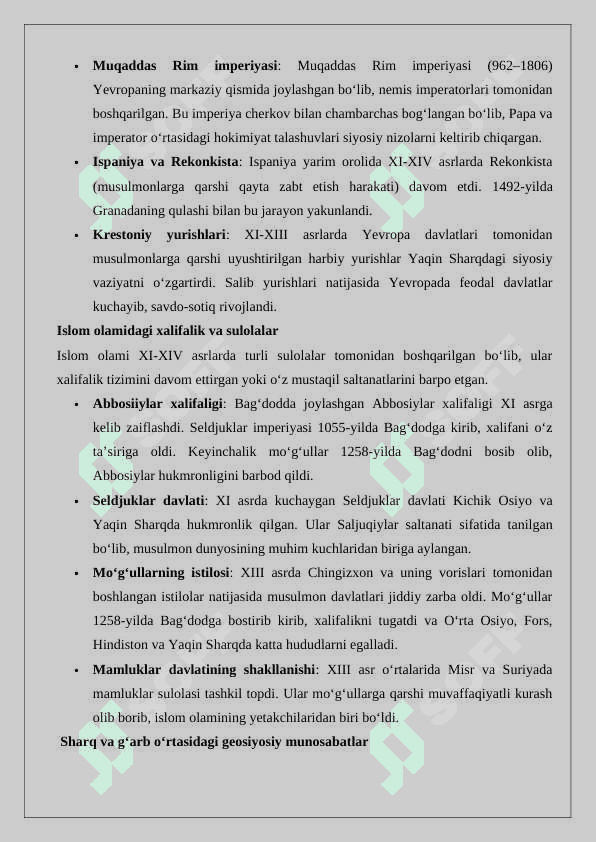Rivojlangan o‘rta asrlarda xalqaro munosabatlar 5