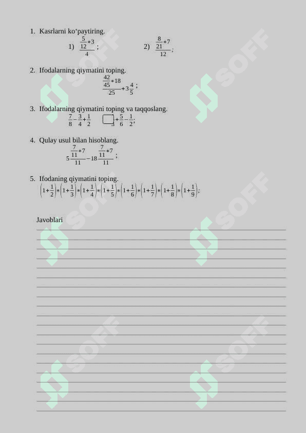 6-sinf matematika nazorat ishi daftari 5