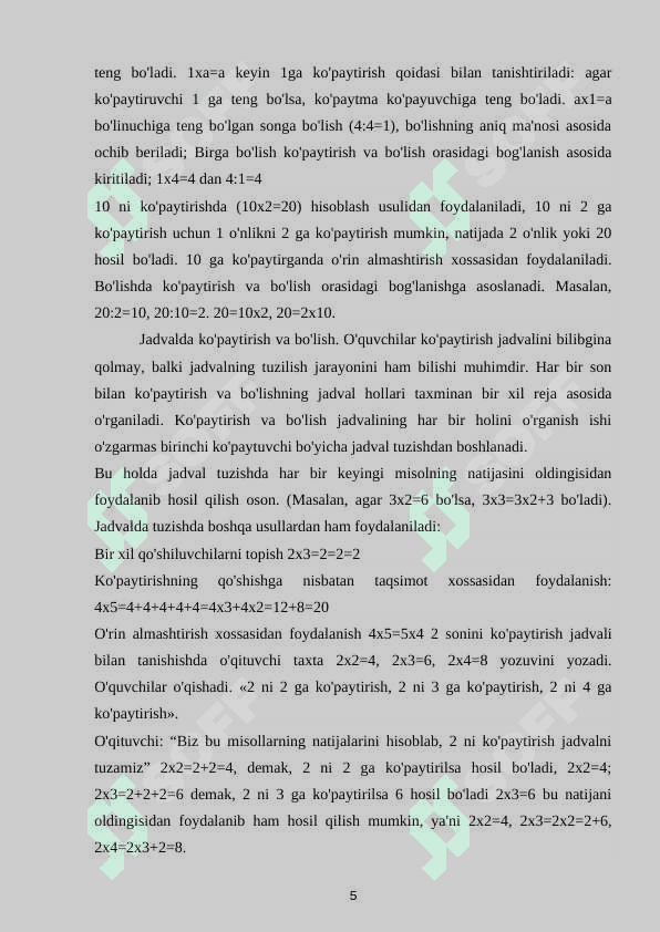 Boshlangʻich sinflarda matematika 5