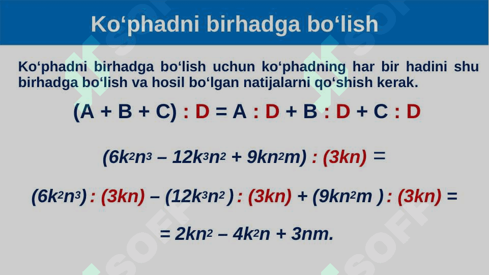 Birhad va ko‘phadni birhadga bo‘lish 7-sinf algebra 4