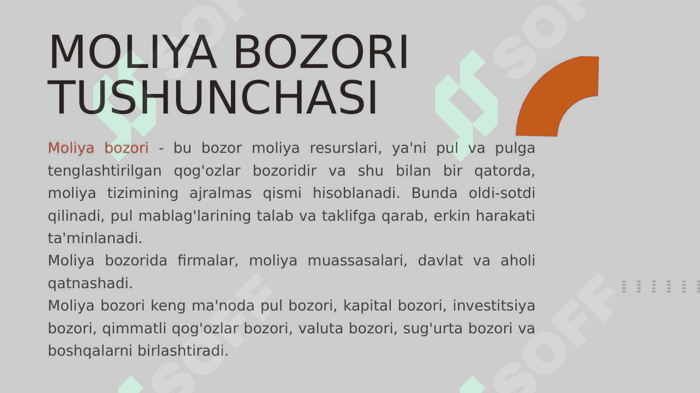 Moliya bozorining bozor muhitidagi o'rni 3