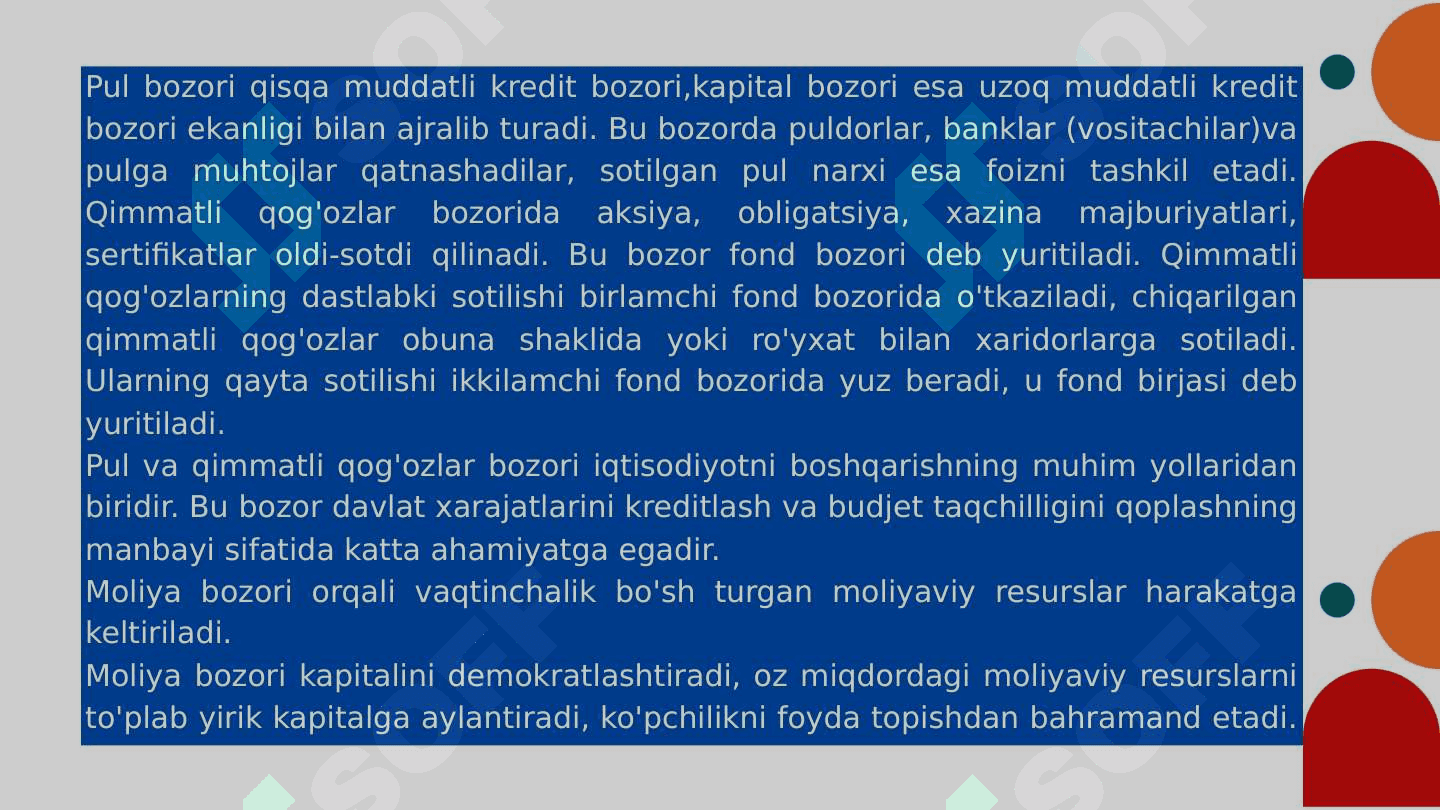 Moliya bozorining bozor muhitidagi o'rni 4