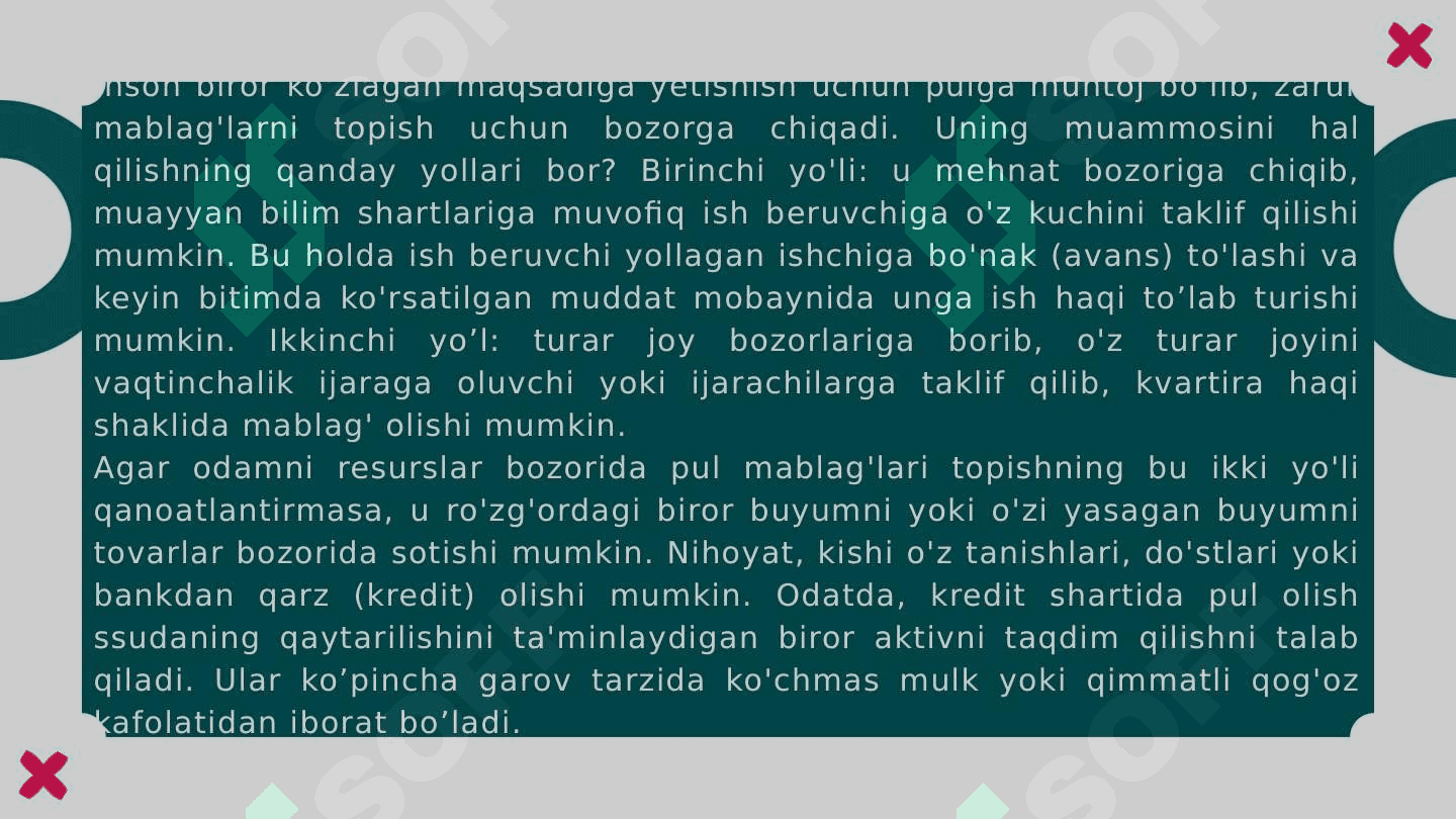 Moliya bozorining bozor muhitidagi o'rni 8