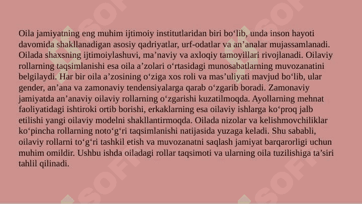 Oiladagi rollar taqsimoti va rolli tuzilishi SLAYD 3