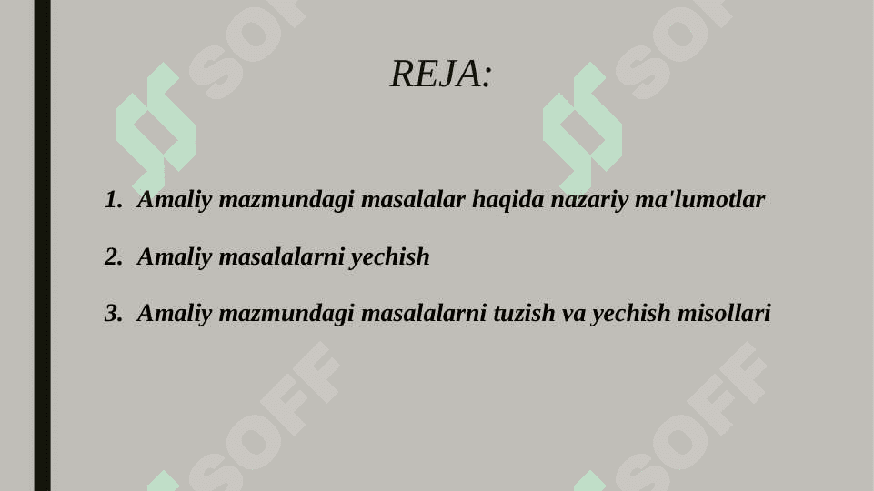 AMALIY MAZMUNDAGI MASALALAR TUZISH VA YECHISHNI O`RGANISH 2