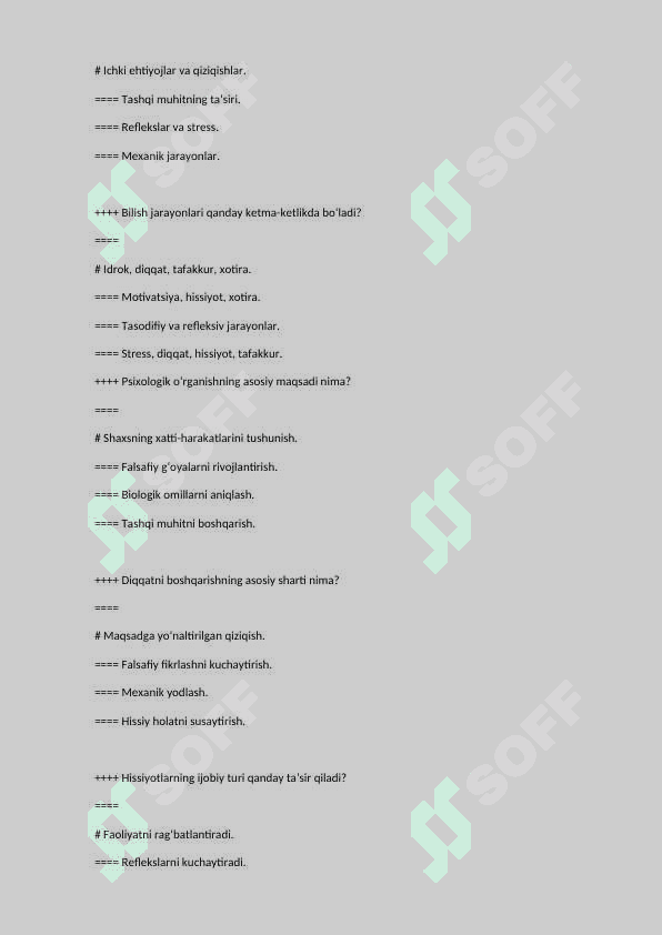 Test Umumiy psixologiya 3