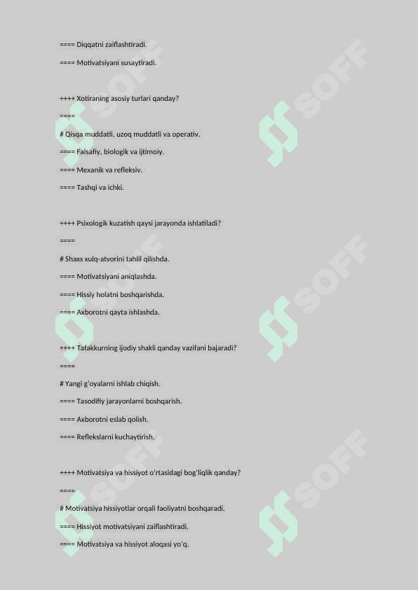 Test Umumiy psixologiya 4
