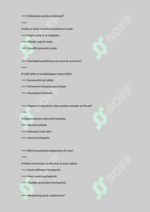 Test Umumiy psixologiya 6