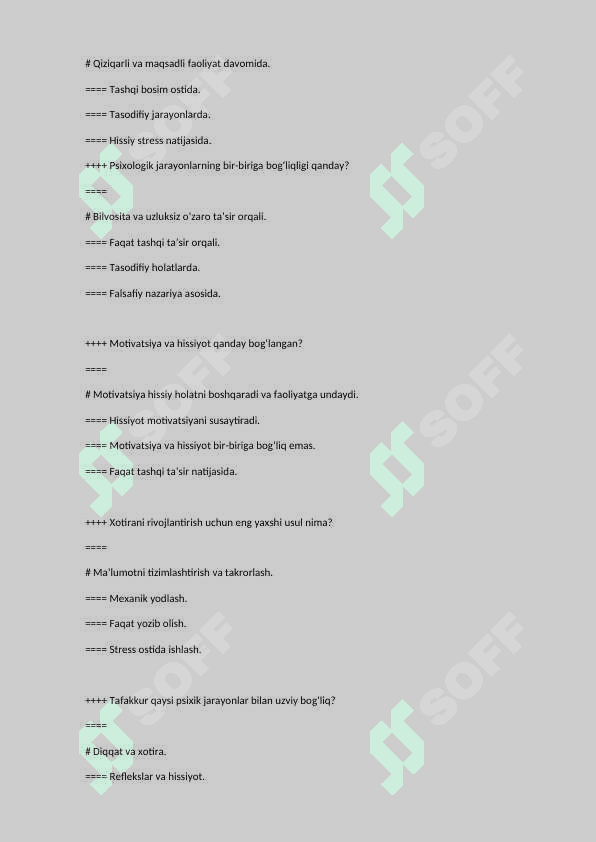 Test Umumiy psixologiya 8