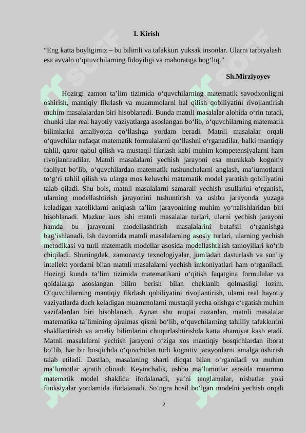 Matnli masalalar turlari, matnli masalalar yechish jarayonini modellashtirish 2