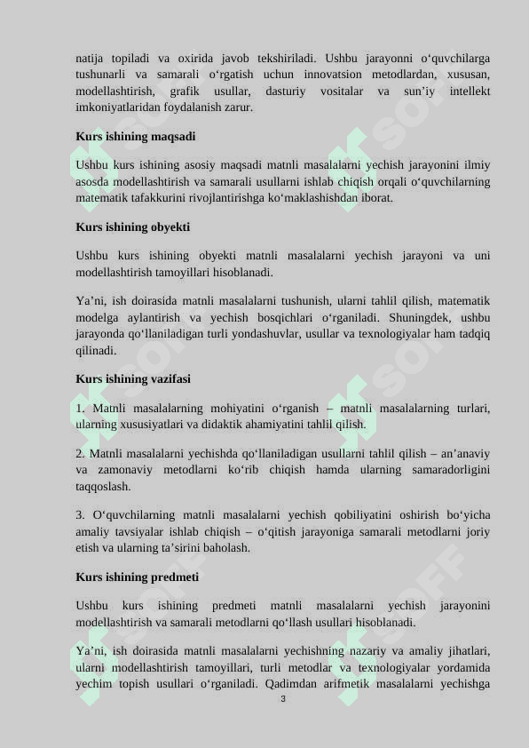 Matnli masalalar turlari, matnli masalalar yechish jarayonini modellashtirish 3