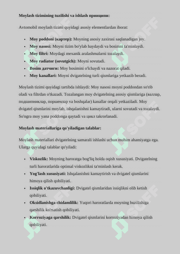 Avtomobil moylash tizimlari maqola 2