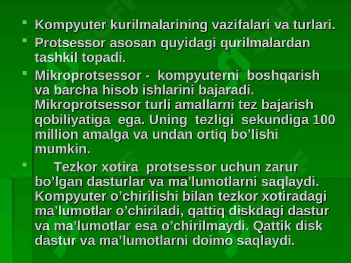 Komputerning qo’shimcha qurilmalari va        vazifalari 7