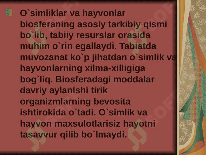 O`simliklar dunyosining ekologik fuksiyasi 2
