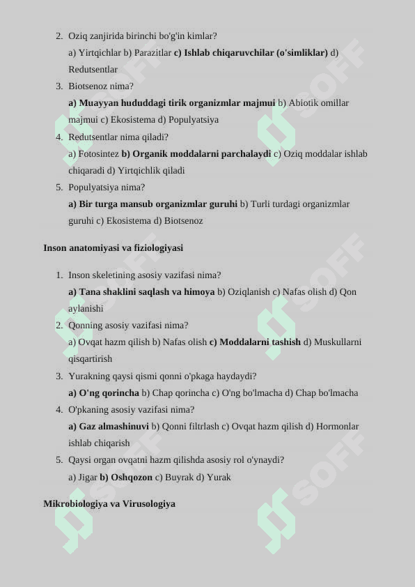 biologiyasi TEST 3