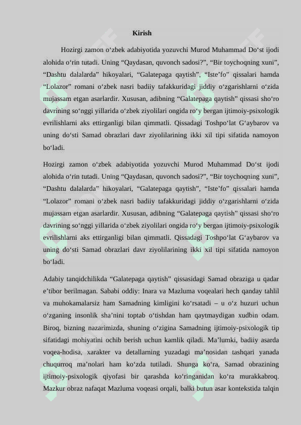 Murod Muhammad Do’stning “Galatepaga qatish” asari 2