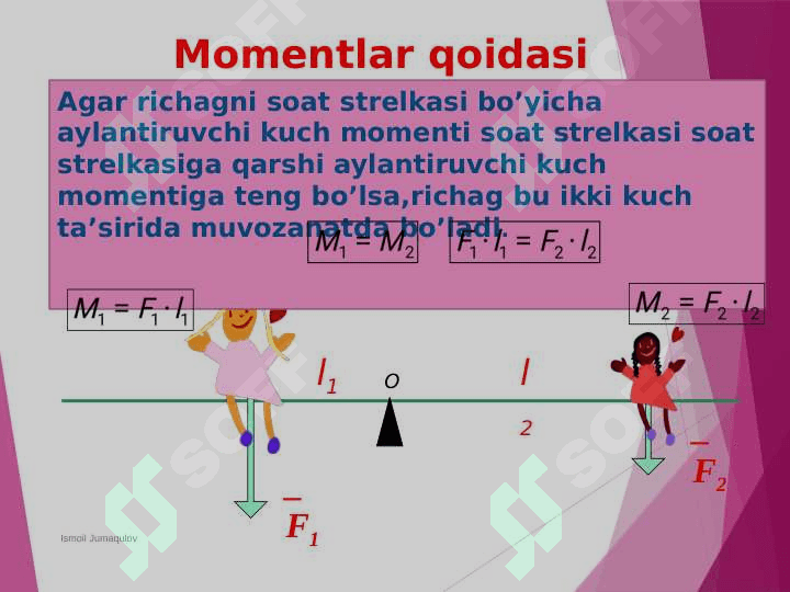 Kuch momenti.Richag va uning muvozanat sharti 5