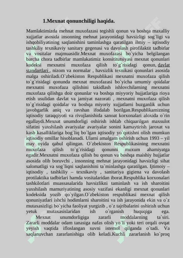 Mexnatni tashkil qilish masalalari. 2