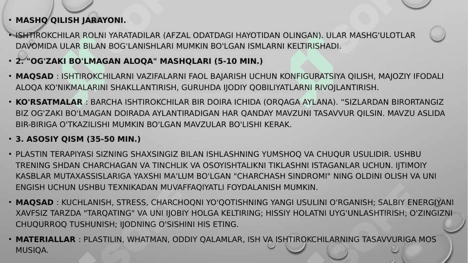 Stresni boshqarish va uning oldini olish boʻyicha trening mashgʻuloti 8