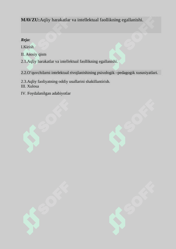 Aqliy harakatlar va intelektual faollikning egallanishi 2