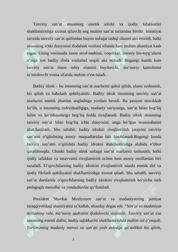 Tasviriy sanʼatda badiiy idrok  kurs ishi 3