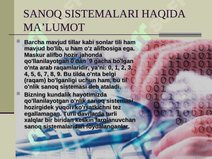 Sanoq sistemalari va ular ustida amallar 3
