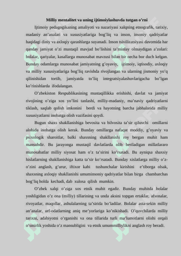 Milliy mеntаlitеt vа uning ijtimоiylаshuvdа tutgаn o’rni 2