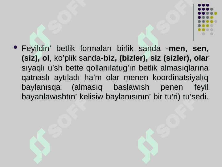 Feyildin’  morfologiyalıq kategoriyaları 5
