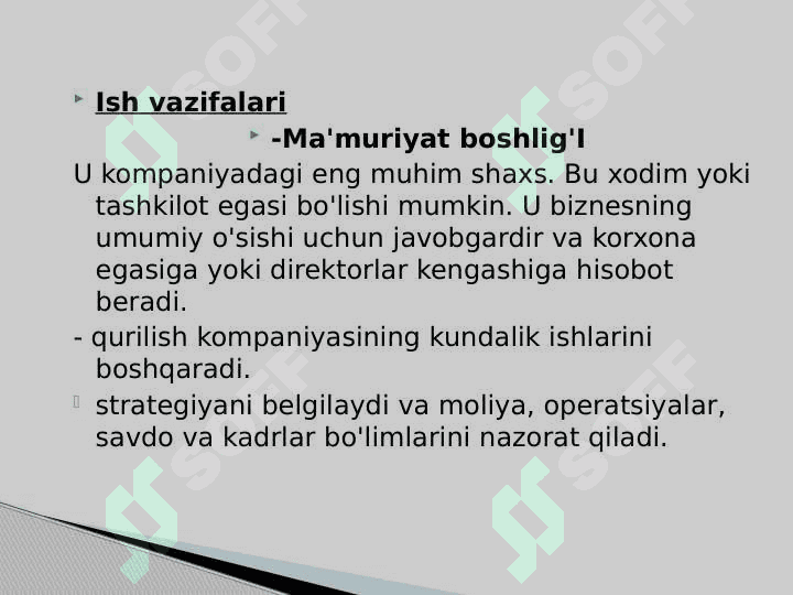 Qurilish kompaniyasining boshqaruv tuzilishi 6