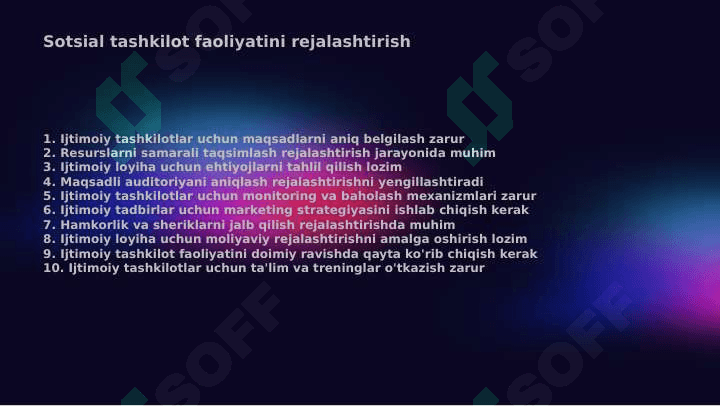 Sotsial tashkilot faoliyatini rejalashtirish 2