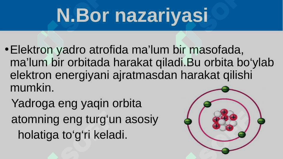 Atom tuzilishi. Atom tarkibidagi elektronlarni pog‘ona va pog‘onachalarga joylashishi  11-sinf 6
