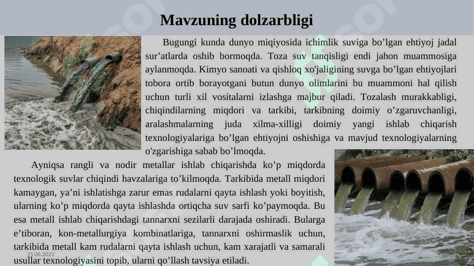 Gidrometallurgiya zavodi chiqindi suvlari tarkibidan kalsiy va magniy birikmalarini ajratib olish texnologiyasining fizik-kimyoviy asoslari 2