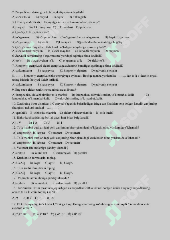 8-sinf Nazorat ishi va Laboratoriya ishi 3