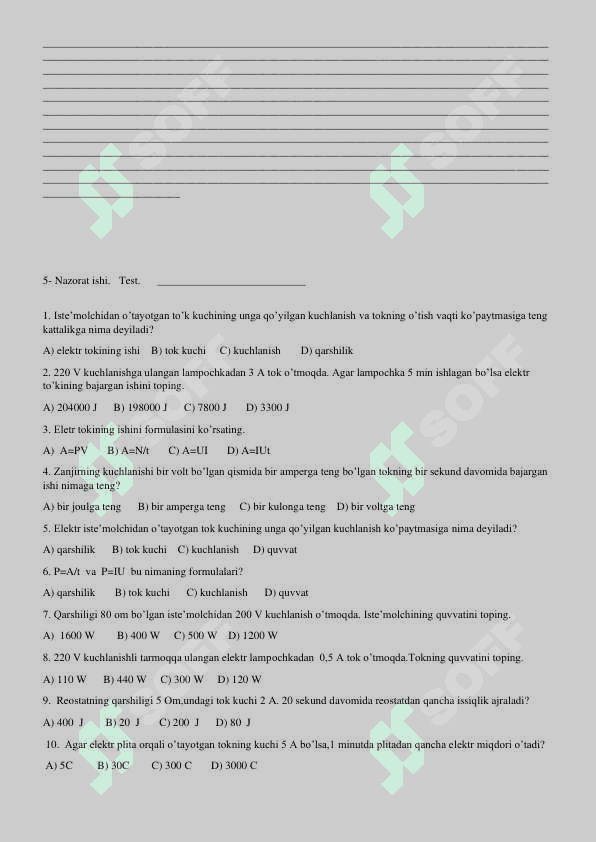 8-sinf Nazorat ishi va Laboratoriya ishi 6
