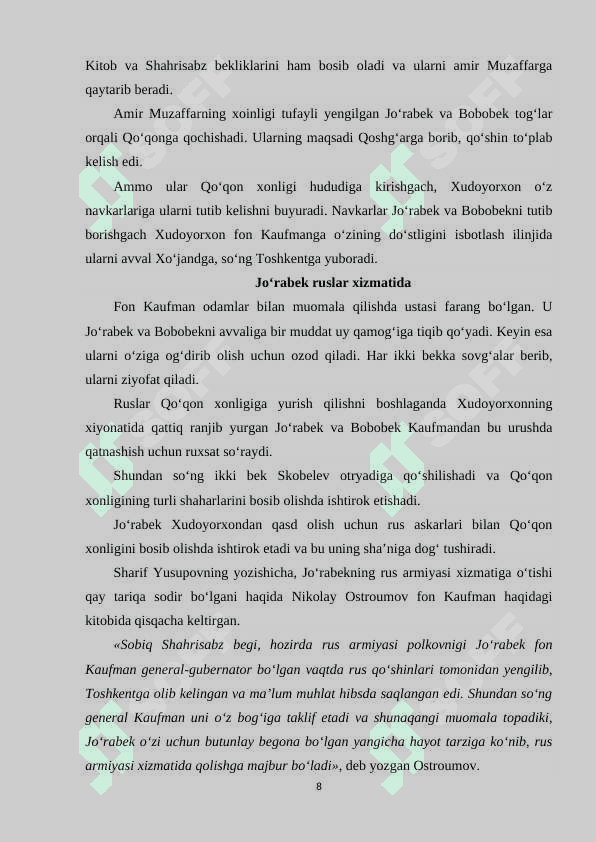 TURKISTON MUSTAQILLIGI UCHUN KURASH TO‘RABEK VA BOBOBEK QO‘ZG‘OLONI. 8