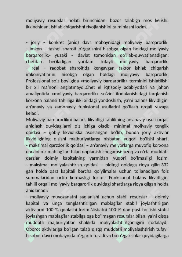Moliyaviy barqarorlik va uni ta'minlash      omillari. 7