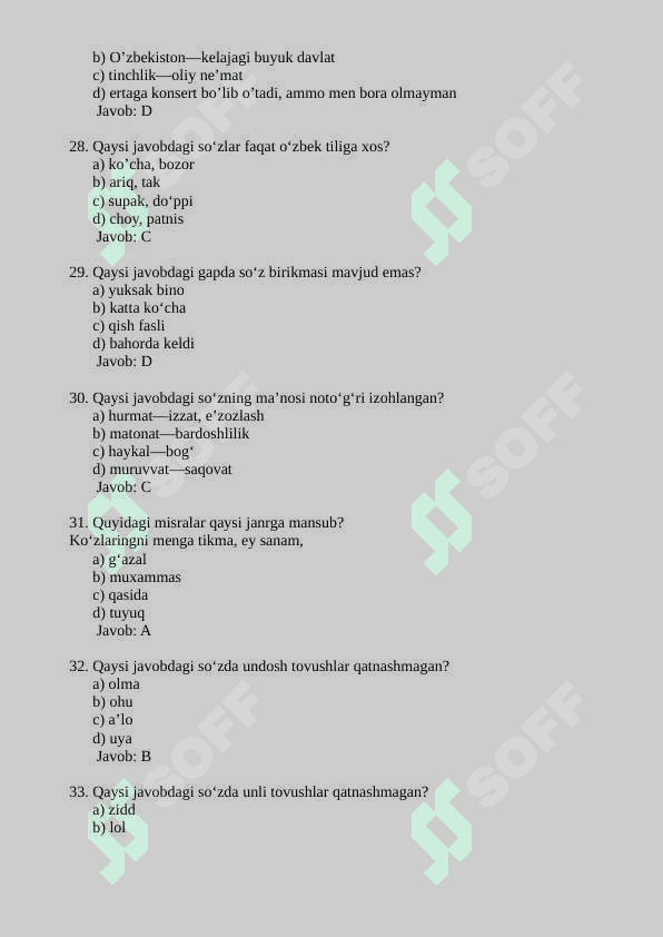 ONA TILI VA ADABIYOTDAN 100 TA TEST 4