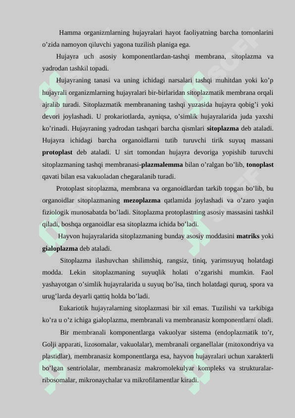 Sitoplazma hujayraning vakuolyar tizimi. Sitoplazma 2