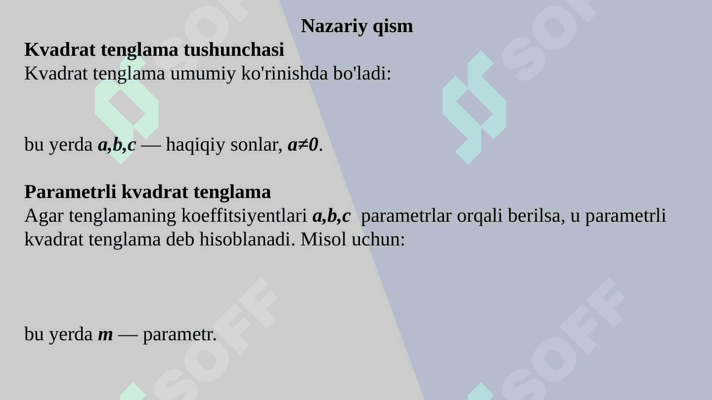 Parametrik kvadrat tenglamalar 4