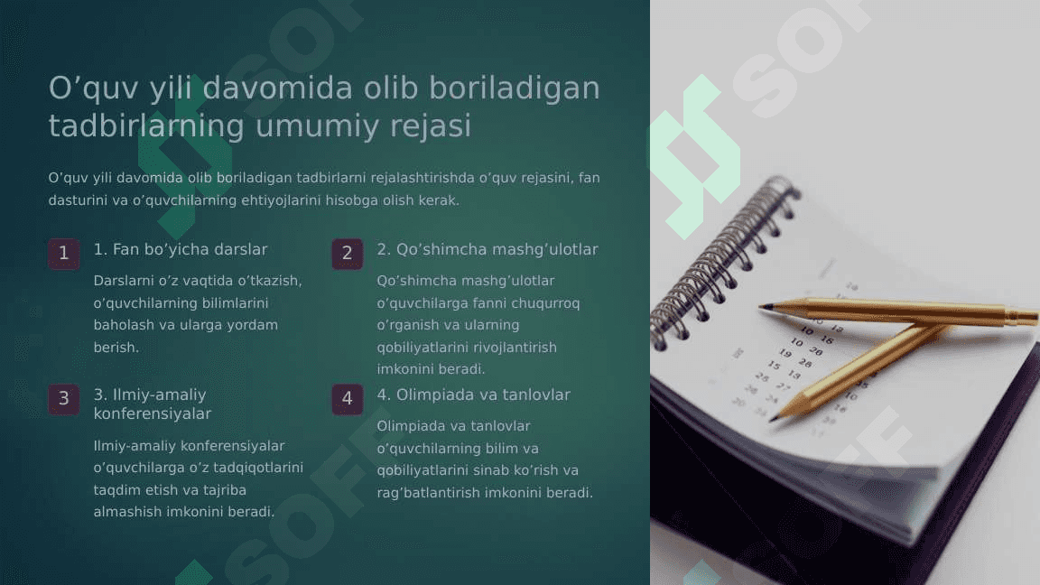 Fan bo’yicha o’quv-tarbiyaviy ishlarning taqvimiy rejasi 3