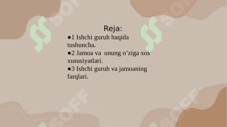 Ishchi guruh va jamoa tushinchalari. Ularning o’zaro farqlari. 2