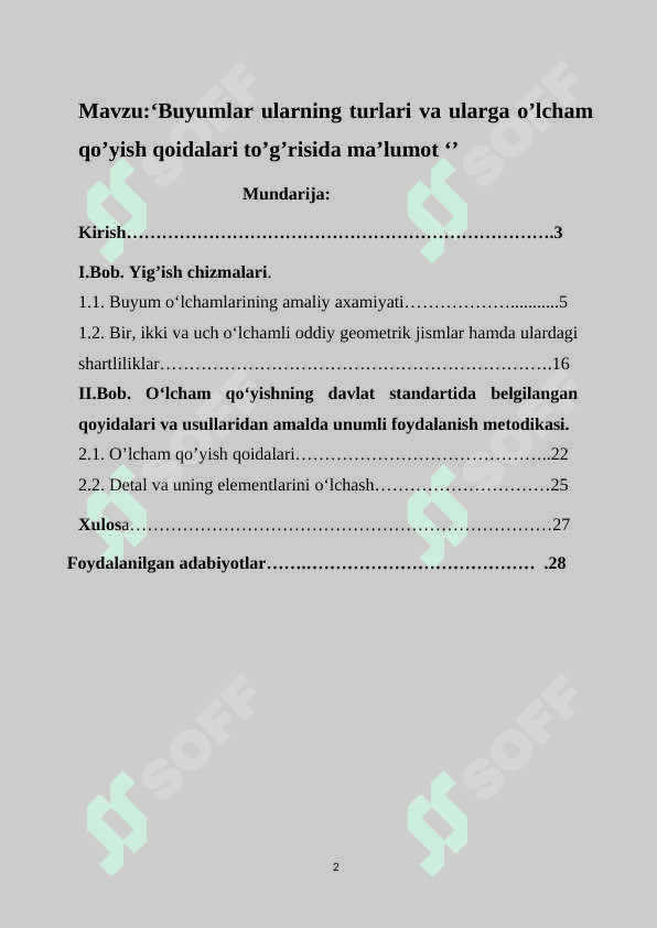 Buyumlar ularning turlari va ularga o’lcham qo’yish qoidalari to’g’risida ma’lumot 2