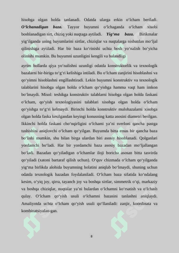 Buyumlar ularning turlari va ularga o’lcham qo’yish qoidalari to’g’risida ma’lumot 8