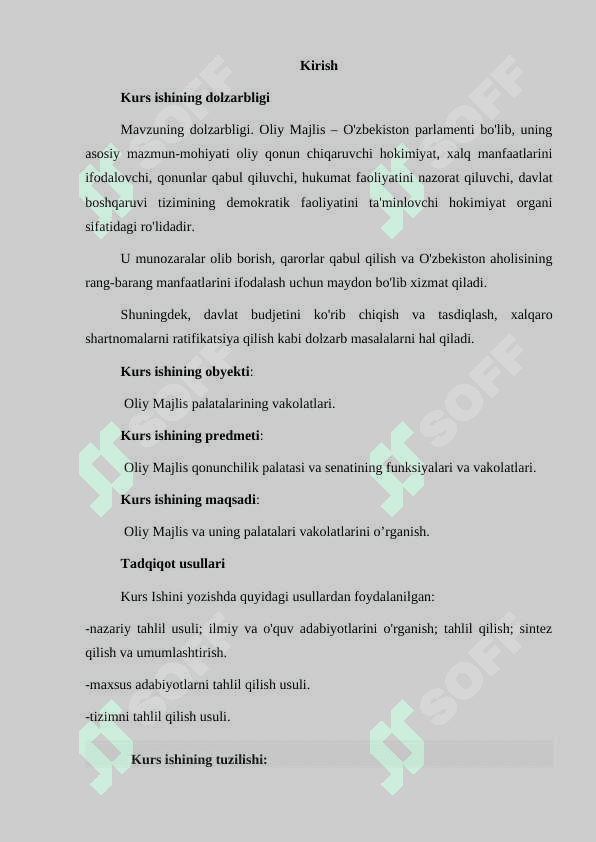 Oliy Majlis va uning palatalarining birgalikdagi vakolatlari. 2