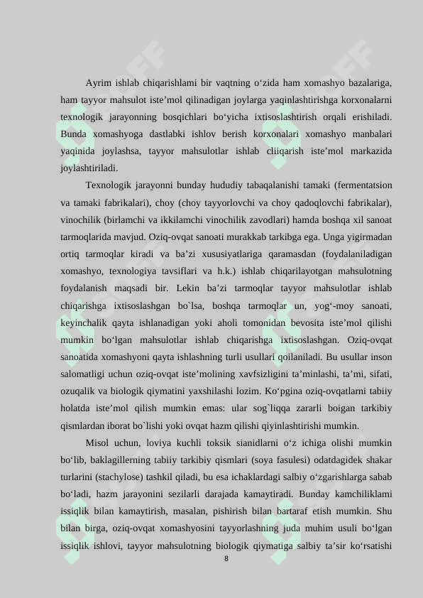 “O`zbekistonning oziq-ovqat sanoati tarmoqlar geografiyasi” 8